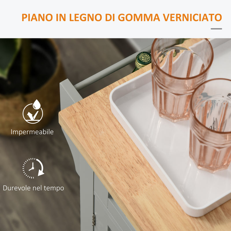 Carrello Isola da Cucina 2 Cassetti e 2 Armadietti Piano in Legno 111x44,5x82,5 cm Grigio  -4