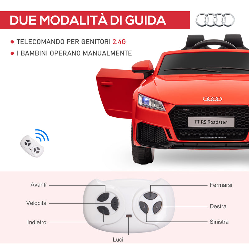 Macchina Elettrica per Bambini Licenza Audi TT con Telecomando e Fari LED Rosso  -5