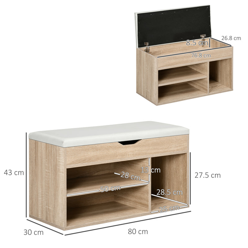 Scarpiera Salvaspazio Imbottita con Spazio a Scomparsa 80x30x45 cm in Legno e Pelle PU Colore Legno  -3