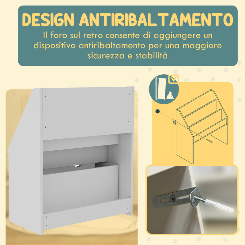 Libreria per Bambini 62.5x30x70 cm 3 Ripiani e Cassetto Inferiore Bianco  -5