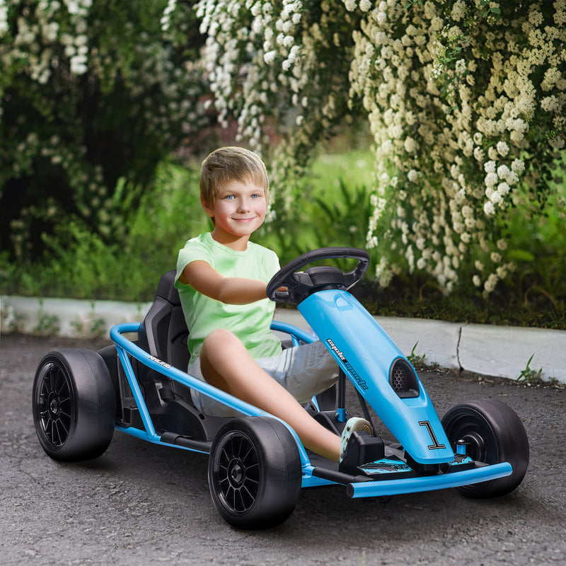 Go Kart Elettrico per Bambini 24V 13km/h Schienale Alto e Cintura di Sicurezza Blu e Nero  -2