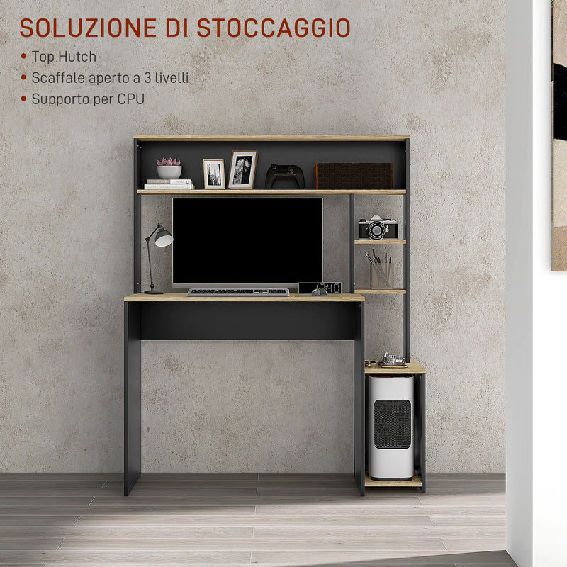 Scrivania Moderna con Ripiani e Supporto per CPU 114x45x138 cm in Legno Grigio e Legno Naturale-4