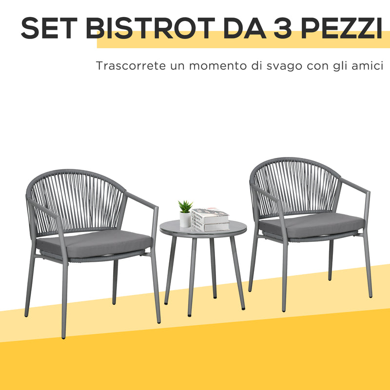 Set Tavolino e 2 Sedie con Cuscini da Giardino in Rattan PE Grigio-4