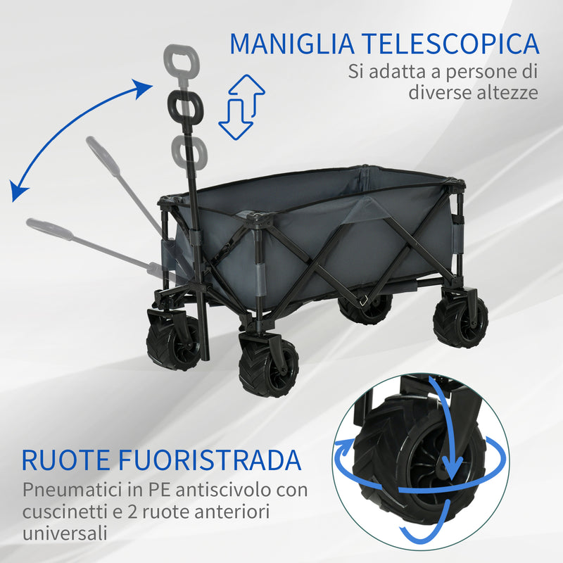 Carrello da Giardino Carico max 70kg con Maniglia Telescopica in Metallo e Tessuto Oxford Grigio-4