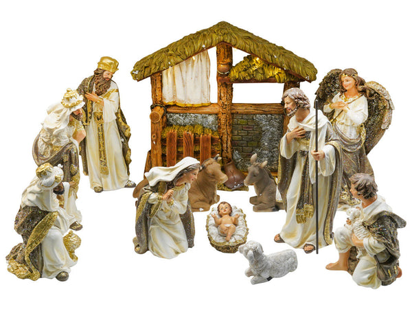 Presepe Natività 12 Pezzi 30 cm con Capanna Bianco online