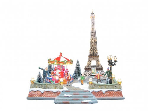 Paesaggio Natalizio Parigi con Giostre 32.5x25x36cm con Movimento Luci e Suoni sconto