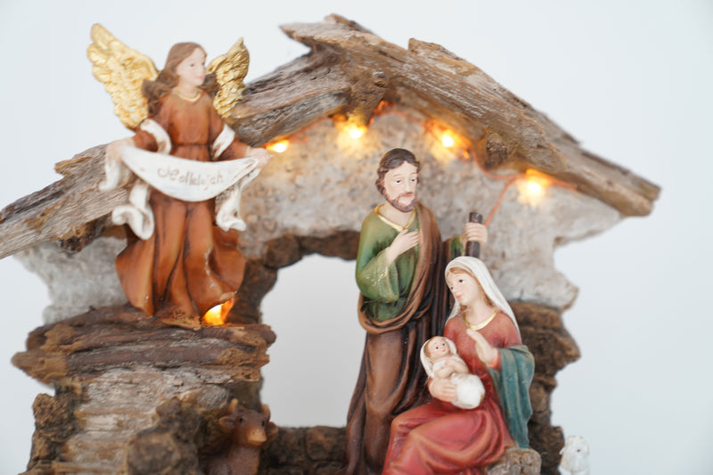 Natività Decorativa con Capanna 20h cm con Luci  -2