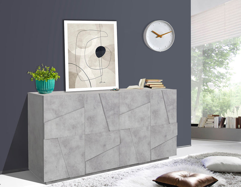 Credenza 4 Ante Battenti 162,4x44,2x86 cm Ping Cemento Bronx-2