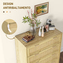 Cassettiera 4 Cassetti Stile Boho 90x45x108,5 cm in Legno e Rattan Rovere -6