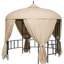 Gazebo da Giardino Rotondo Ø3m con Tende e Prese d'Aria in Metallo e Poliestere Beige-1