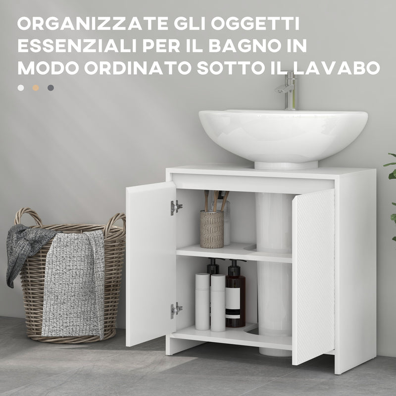 Mobile Sottolavello da Bagno 60x30x60cm 2 Ante Decorate Bianco  -5