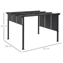 Gazebo Pergola 3x3.5 m con 3 Tettucci Regolabili in Acciaio e Poliestere Anti UV Grigio-3