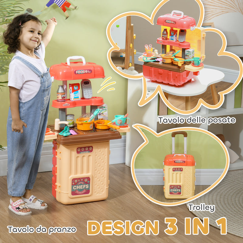 Cucina Giocattolo per Bambini 48x26x64 cm Trolley Portatile con 36 Pezzi   -4