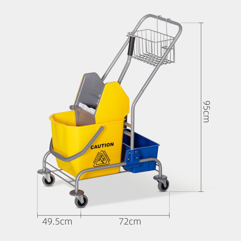 Carrello Pulizie Professionale con Strizzatore Secchio 25L e Ripiano Blu e Giallo -3