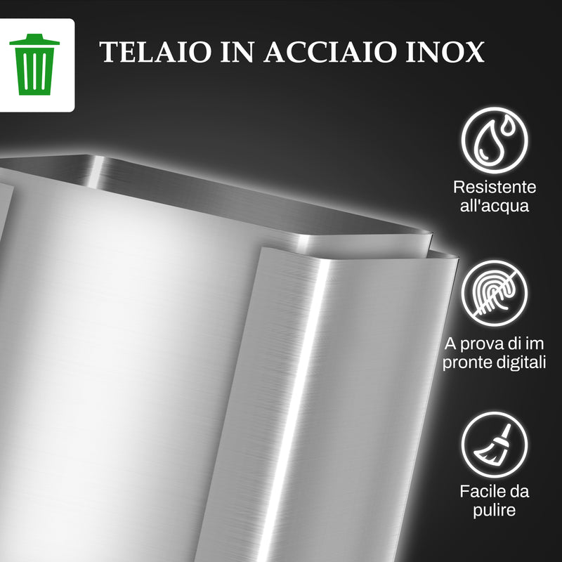 Pattumiera a Pedale 2 Sezioni da 20L 45,8x36x51,6 cm in Acciaio Inox e PP  -8