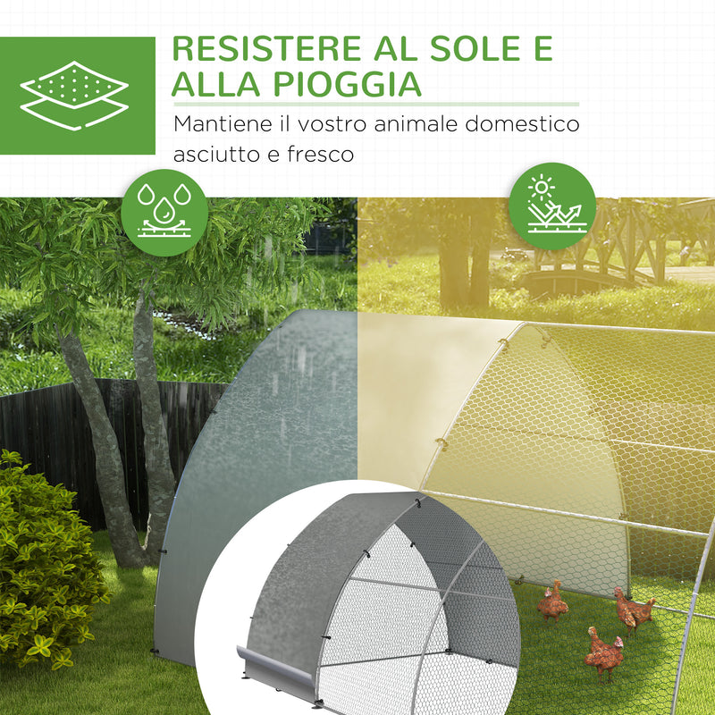 Recinto per Galline per 14-18 Animali con Porta Bloccabile 3x5,6x2,2 m in Acciaio Argento-4