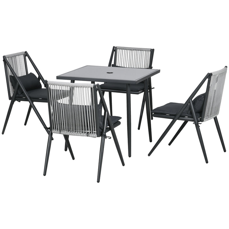 Set Tavolo con Piano in Vetro e 4 Sedie da Giardino in Alluminio e Poliestere Grigio Scuro-1