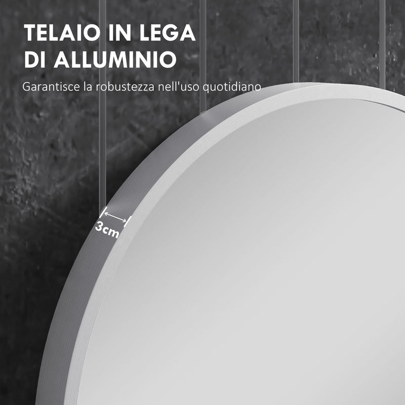 Specchio Bagno Ovale da Parete con Cornice in Alluminio 60x90 cm Verticale o Orizzontale Argento-5