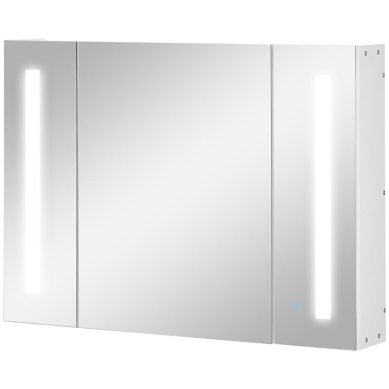 Armadietto Specchiera da Bagno con 3 Armadietti 90x15x65 cm 3 Ripiani e Luce LED Bianco-1