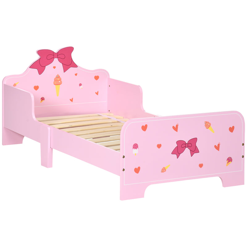 Letto per Bambini con Sponde 143x74x59 cm Fantasia Fiocco Rosa  -1