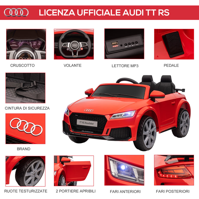 Macchina Elettrica per Bambini Licenza Audi TT con Telecomando e Fari LED Rosso  -4