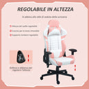 Sedia da Gaming Reclinabile 155° con Poggiatesta e Supporto Lombare 69x54x125-132,5 cm in Similpelle Rosa-4