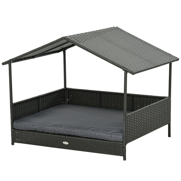 Casetta per Cani Rialzata con Cuscino Sfoderabile 117x85x89 cm in Rattan PE e Acciaio Grigio e Marrone acquista