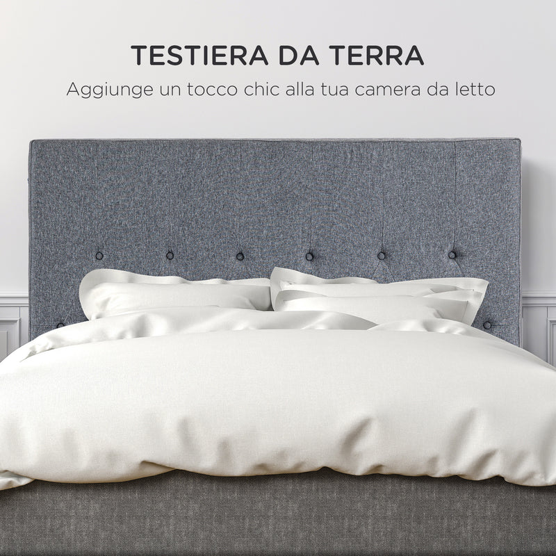 Testiera Letto Matrimoniale Imbottita Design a Bottoni 160x7x120 cm Tessuto Effetto Lino Grigio-5