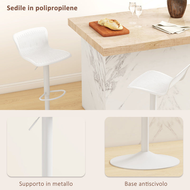 Set 2 Sgabelli da Bar con Schienale Altezza Regolabile 76,5-97,5 cm in PP Bianco-6