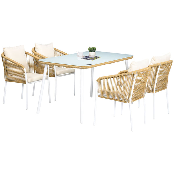 acquista Set Tavolo con Top in Vetro 4 Sedie Impilabili da Giardino in Rattan PE e Alluminio Giallo