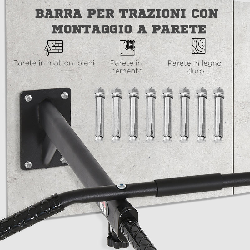 Barra per Trazioni a Muro 2 in 1 con 3 Impugnature Diverse 93,5x65x17 cm in Acciaio Nero-6