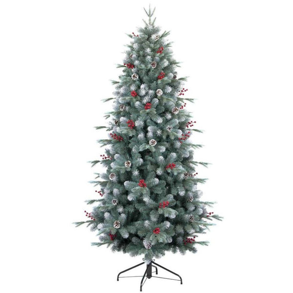 acquista Albero di Natale artificiale in PVC con punte Innevate, bacche e decori argentati