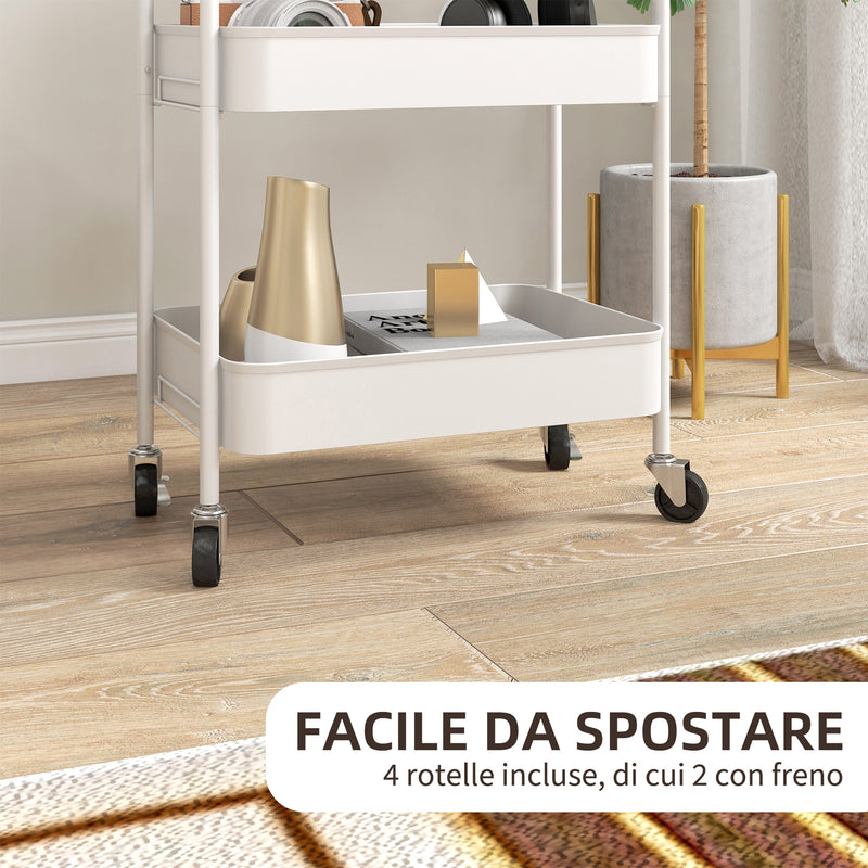 Carrello da Cucina a 3 Livelli con Maniglie e 4 Rotelle 45x30,6x79 cm in Acciaio Bianco-5