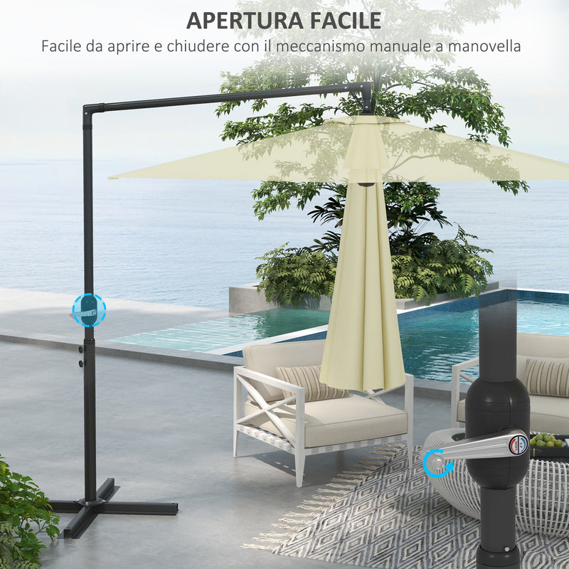 Ombrellone da Giardino Decentrato 3x2.5 m con Base a Croce e Apertura a Manovella Beige-4