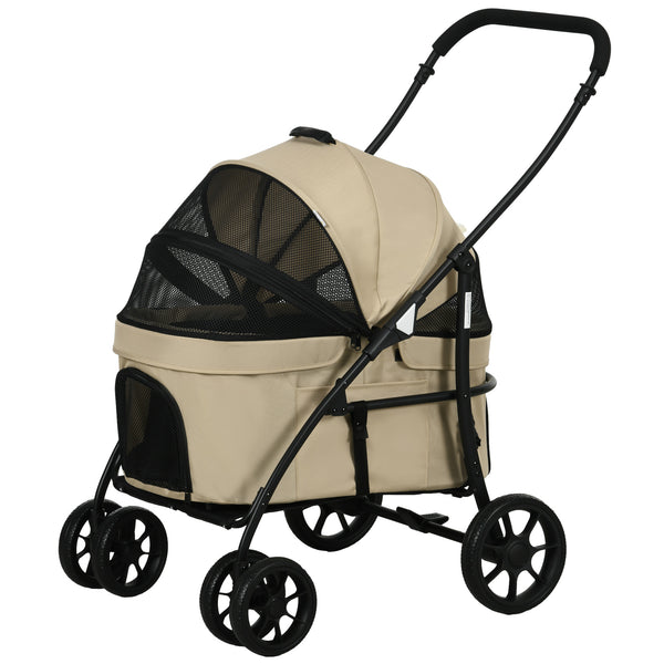 Passeggino per Cani Taglia Piccola con Tettuccio Regolabile e 2 Guinzagli 81x68x98.5 cm Nero e Khaki online