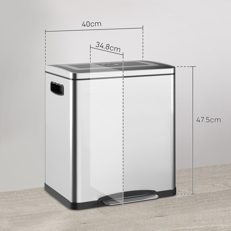 Pattumiera a Pedale 2 Sezioni 15L 40x34,8x47,5 cm in Acciaio Inox e PP  -3