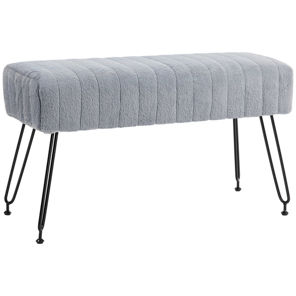 Panca Fondo Letto Imbottita 82x30x47 cm Pelliccia Sintetica Grigia online