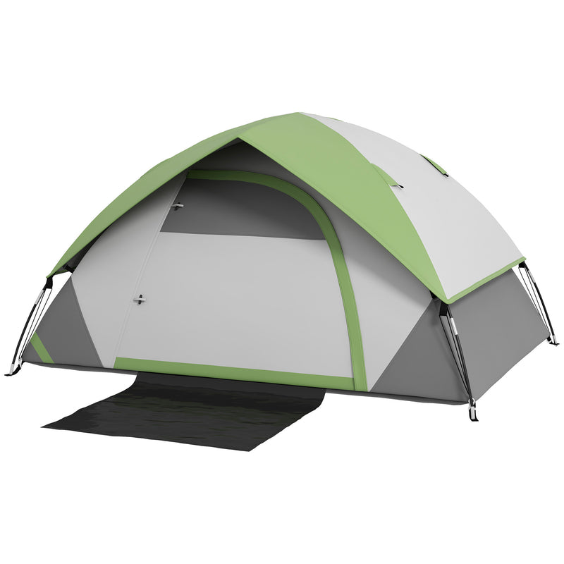 Tenda da Campeggio 2 Posti con Finestra a Rete 210x210x150 cm in Poliestere e Fibra di Vetro Grigio e Verde-1