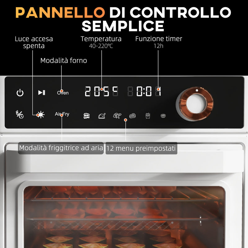 Forno Elettrico 1500W 13L 12 Programmi Friggitrice ad Aria Bianco -7