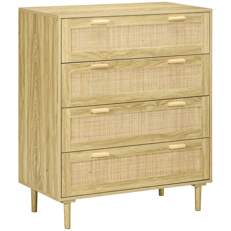 Cassettiera 4 Cassetti Stile Boho 90x45x108,5 cm in Legno e Rattan Rovere -1