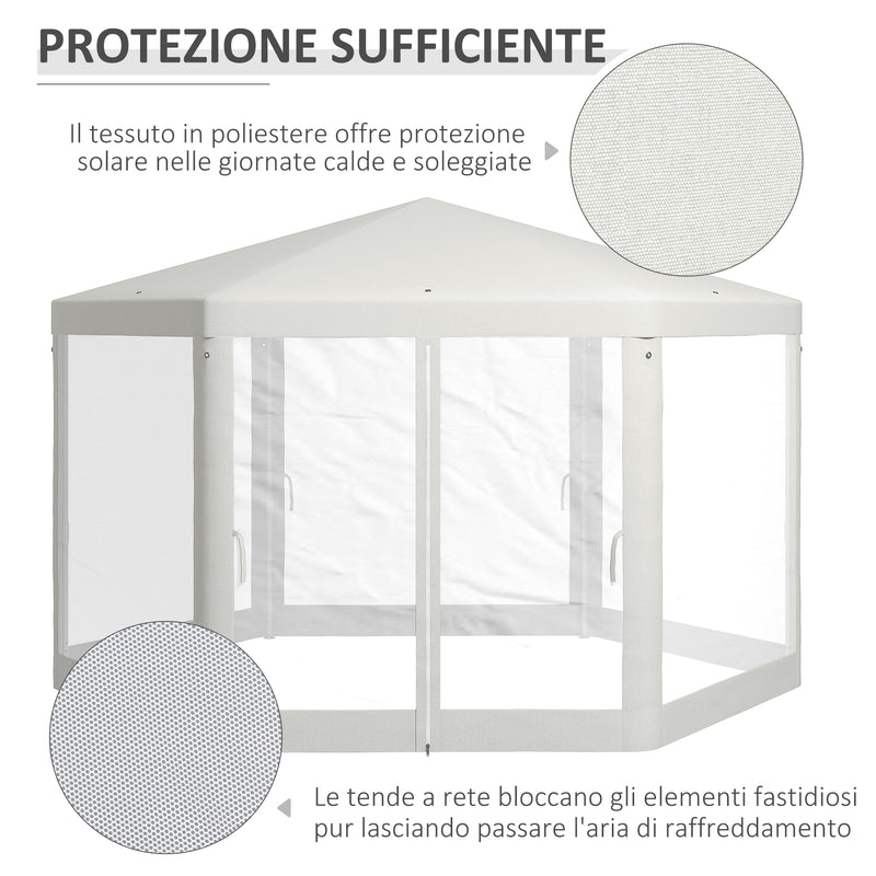 Gazebo da Giardino Esagonale con Doppio Ingresso 3.94x3.94x2.5 m in Metallo e Poliestere Crema-4