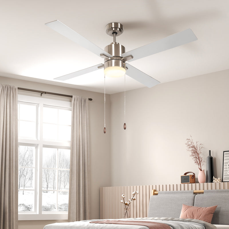 Ventilatore da Soffitto con Luce LED Ø130 cm 3 Velocità e Motore Reversibile Argento e Legno-2