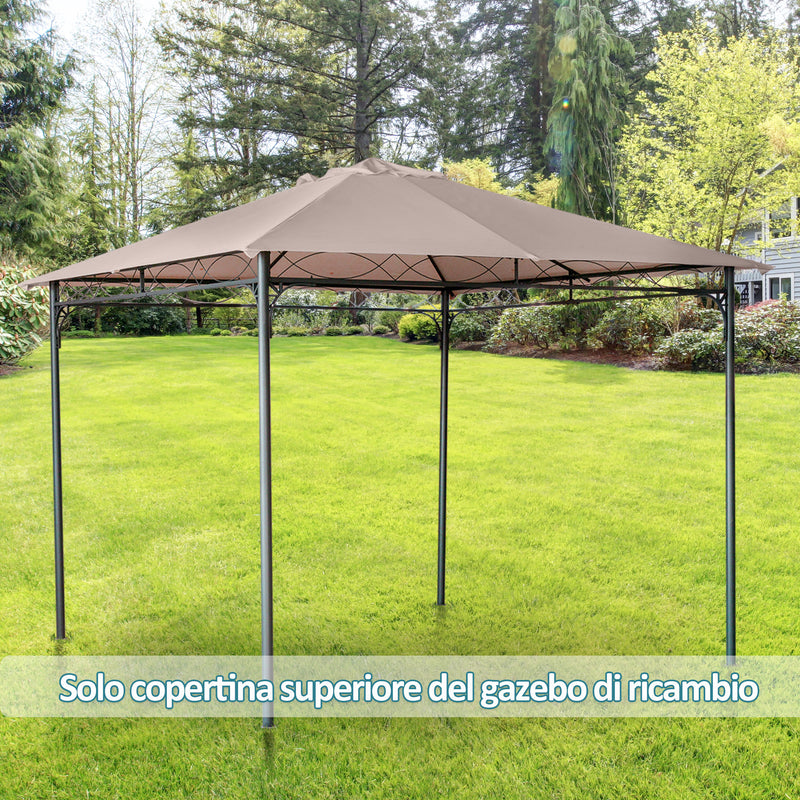 Tetto di Ricambio per Gazebo 3x3m con Prese d'Aria e Fori di Drenaggio 298x295 cm in Poliestere Beige-2