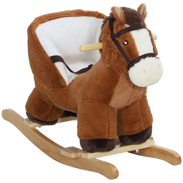 Cavallo a Dondolo per Bambini in Legno e Peluche Cavallo Marrone sconto