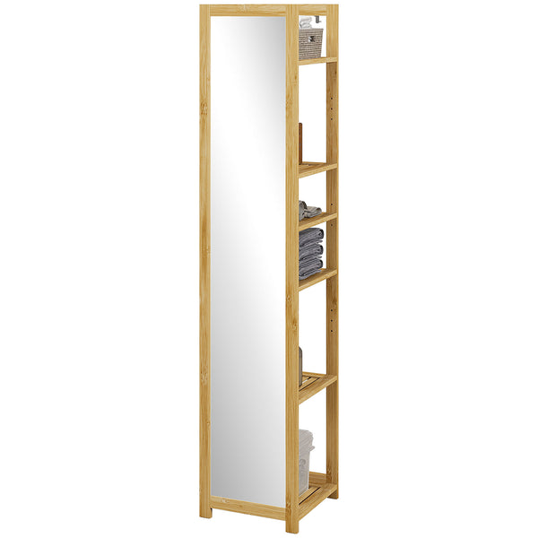 Mobile a Colonna con Specchio 6 Ripiani in Bambù 35x35x168 cm Colore Legno online