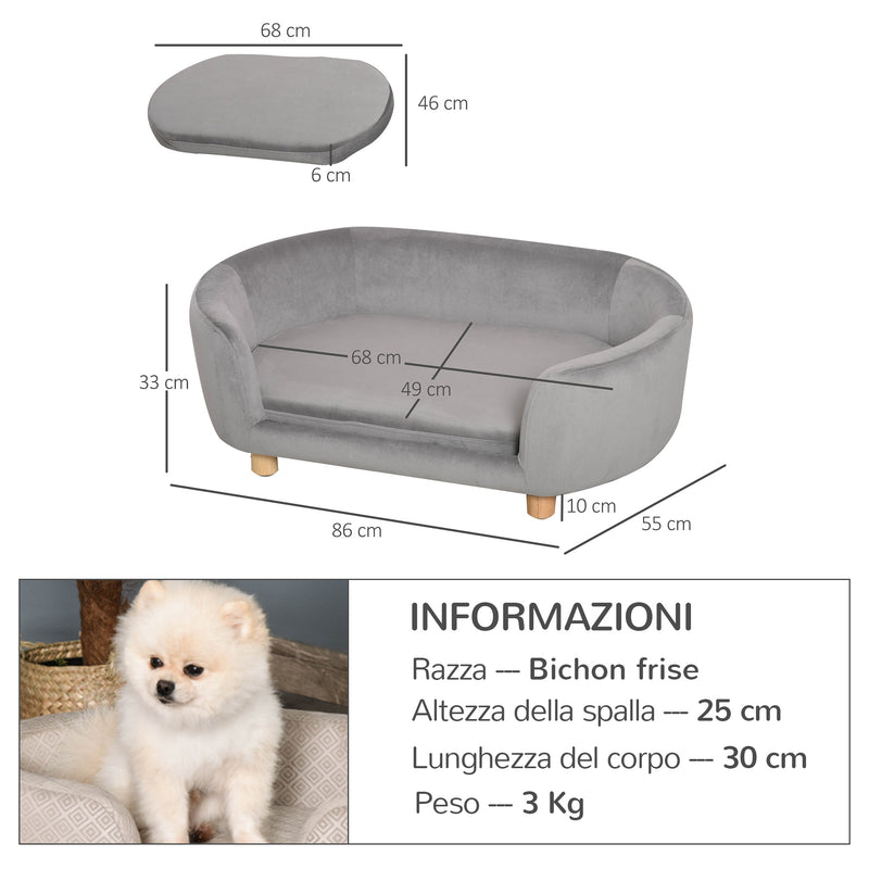 Cuccia Divano per Cani e Gatti Taglia Piccola 86x55x33 cm Grigio Chiaro -3