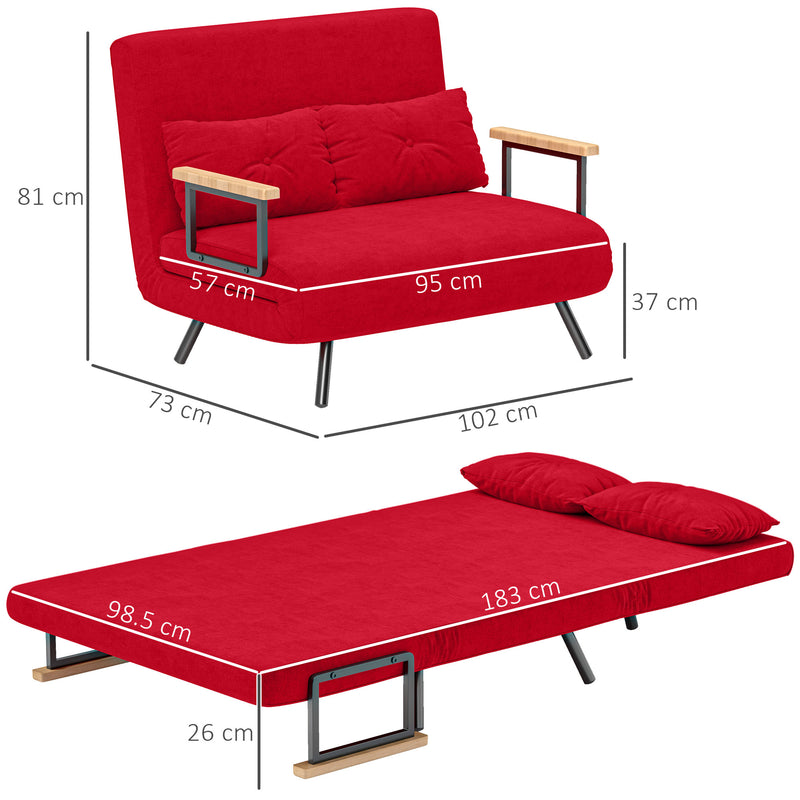 Divano Letto Schienale Regolabile 102x73x81 cm in Velluto Rosso -3