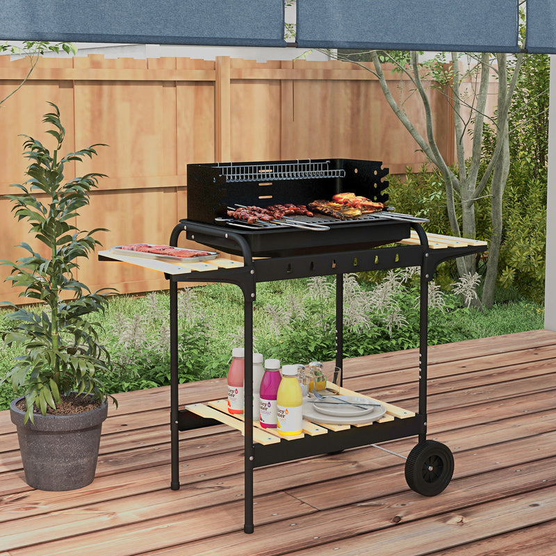 Barbecue a Carbonella 3 Ripiani e Vassoio 113x53.5x82.5 cm in Metallo Legno Nera-2