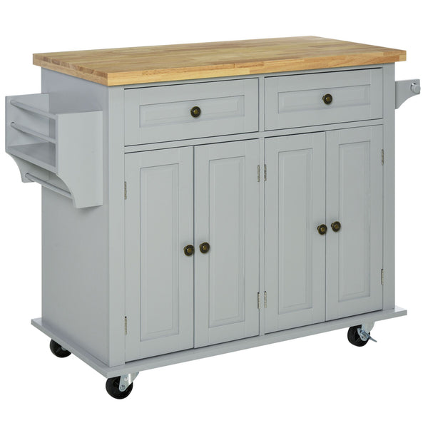 Carrello Isola da Cucina 2 Cassetti e 2 Armadietti Piano in Legno 111x44,5x82,5 cm Grigio acquista