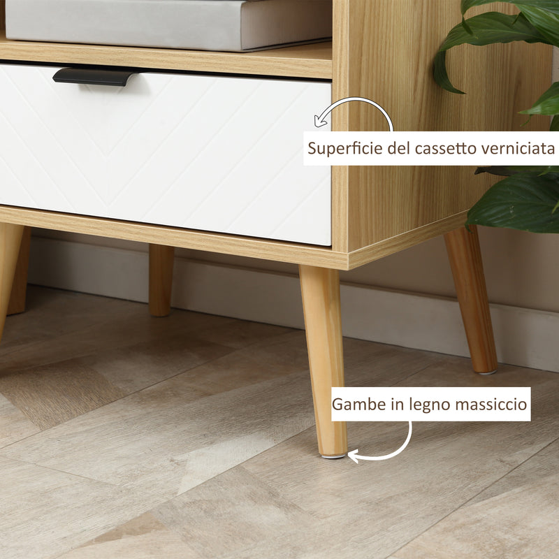 Comodino Moderno con Cassetto Estraibile e Ripiano Aperto 50x39,5x49,5 cm in Legno Bianco e color Legno-6